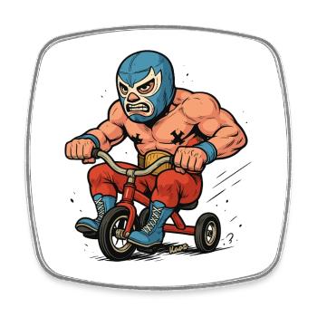 Lutteur avec masque sur tricycle - Magnet carré - blanc - Devant