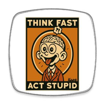 Comic Man with Brain and Tongue Out - Square fridge magnet - white - Front