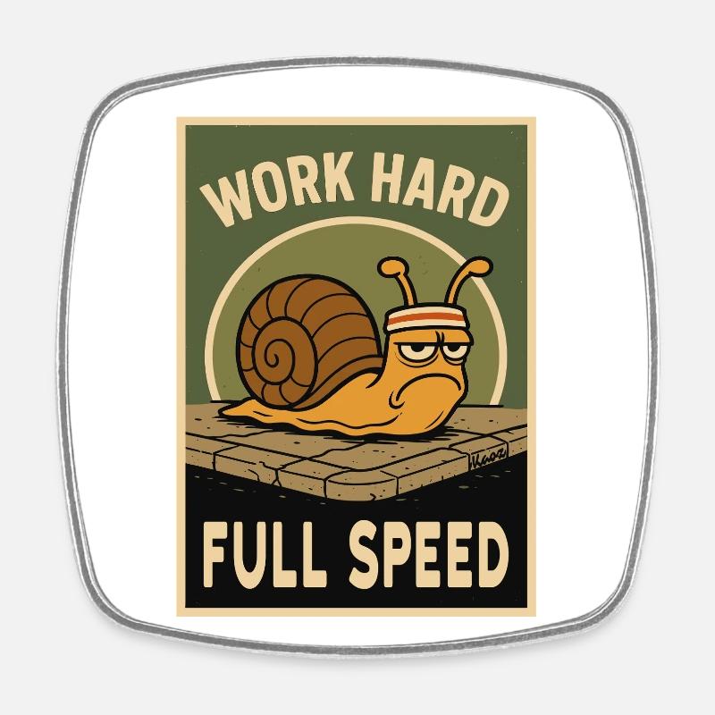 Snail with headband and saying in retro look - Square fridge magnet - white