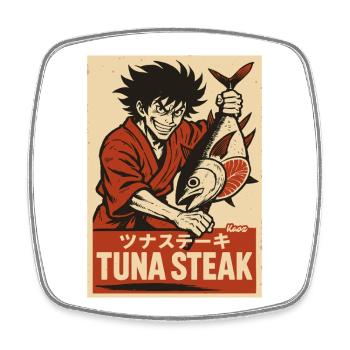 Mann im Kimono mit Thunfisch und Schriftzug „Tuna - Viereckiger Kühlschrankmagnet - Weiß - Vorne