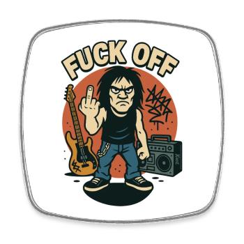 Rocker mit Gitarre, Boombox und „Fuck Off" Spruch - Viereckiger Kühlschrankmagnet - Weiß - Vorne