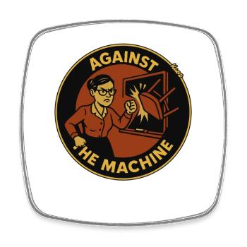 Teacher against the machine in the classroom - Square fridge magnet - white - Front