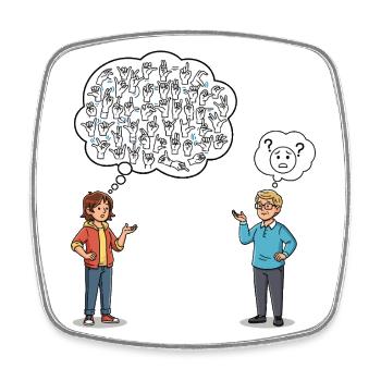 Langue des signes : malentendus inclus ! - Magnet carré - blanc - Devant