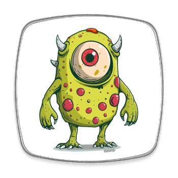 Green One-Eye Monster with Horns and Spots - Square fridge magnet - white - Front
