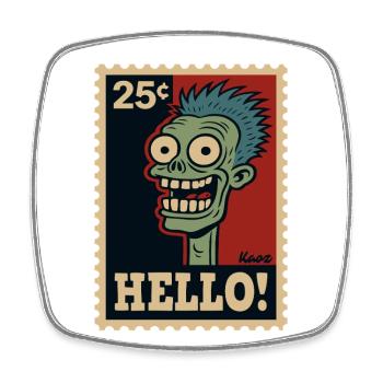 Bande dessinée zombie sur timbre-poste avec « HELLO ! » - Magnet carré - blanc - Devant