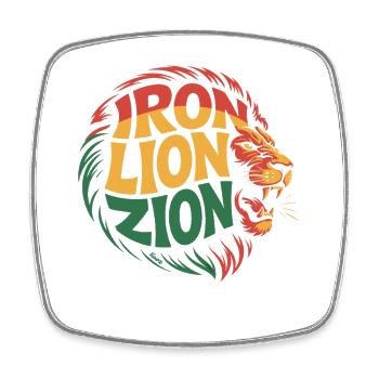 Tête de lion avec « Lion de fer Sion » aux couleurs rasta - Magnet carré - blanc - Devant
