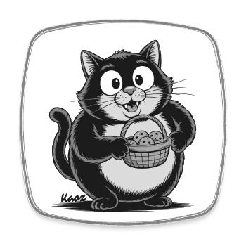 Dicke Katze mit Keks Snacks - Viereckiger Kühlschrankmagnet - Weiß - Vorne