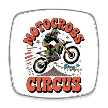 Pilote de motocross au-dessus d’un chapiteau de cirque dans un style comique - Magnet carré - blanc - Devant
