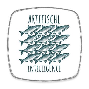 Artifischl Intelligence - Hering Schwarm Wortspiel - Viereckiger Kühlschrankmagnet - Weiß - Vorne