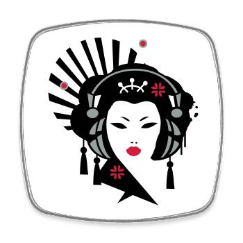 Geisha with headphones - Square fridge magnet - white - Front