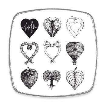 Heart shaped drawings (Black) - Square fridge magnet - white - Front