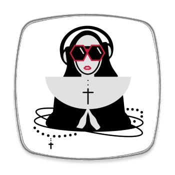 La religieuse avec des lunettes et un casque - Magnet carré - blanc - Devant
