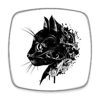 Floral head of a cat - Square fridge magnet - white - Front