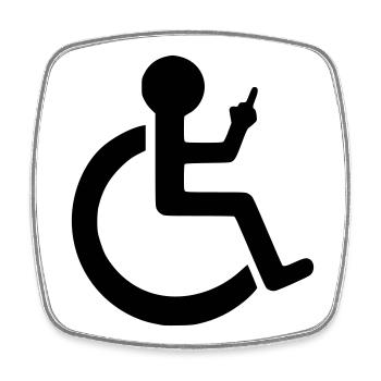 Wheelchair user with middle finger # - Square fridge magnet - white - Front