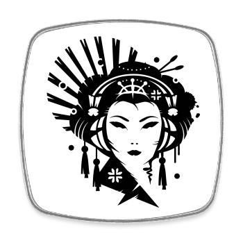 A Japanese geisha girl with headphones - Square fridge magnet - white - Front