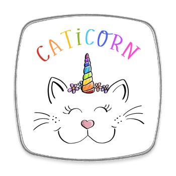 Lustige Regenbogen Caticorn Einhorn Katze Gesicht - Viereckiger Kühlschrankmagnet - Weiß - Vorne