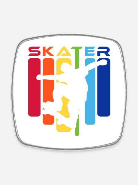Silhouette arc-en-ciel des enfants patineurs - Magnet carré - blanc