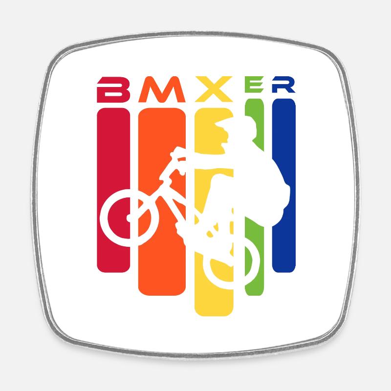 BMX Rainbow Stunt Silhouette - Square fridge magnet - white