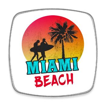 Miami Beach / Retro / Geschenk / USA - Viereckiger Kühlschrankmagnet - Weiß - Vorne