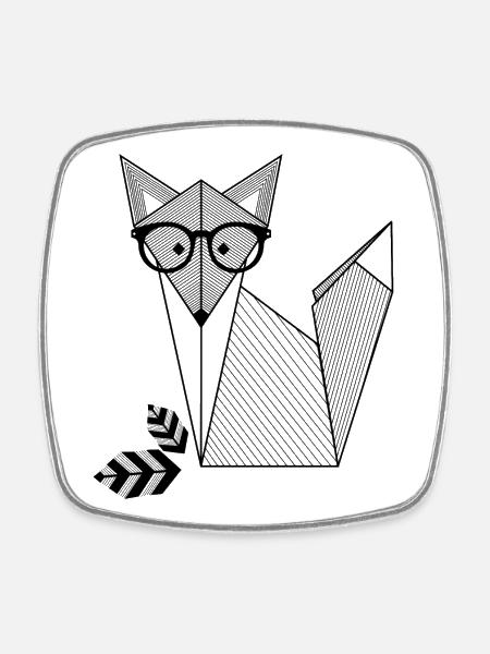 Origami Fox with Glasses - Square fridge magnet - white