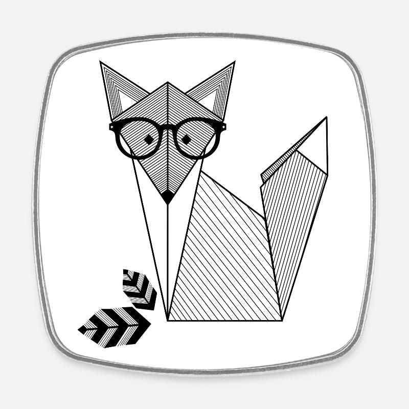 Origami Fox with Glasses - Square fridge magnet - white