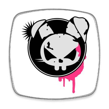 Un autocollant grunge avec une tête de lapin - Magnet carré - blanc - Devant