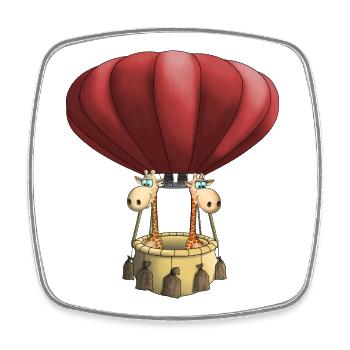Girafe drôle de dessin animé de ballon à air chaud - Magnet carré - blanc - Devant