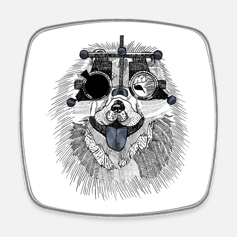 Chien optométriste avec lunettes d'essai - Magnet carré - blanc
