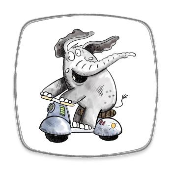 Happy Elefant Fährt Roller Fun Tiermotiv Geschenk - Viereckiger Kühlschrankmagnet - Weiß - Vorne