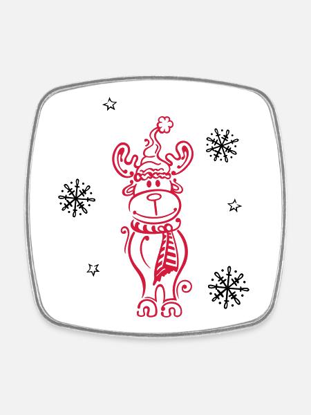 Elk, reindeer with snowflakes and stars - Square fridge magnet - white