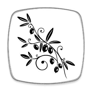 Cuisine, branche d'olivier aux olives. - Magnet carré - blanc - Devant