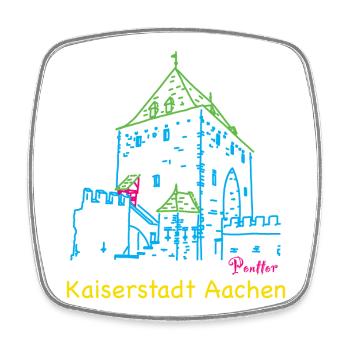 Kaiserstadt Aachen, Handzeichnung Ponttor - Viereckiger Kühlschrankmagnet - Weiß - Vorne