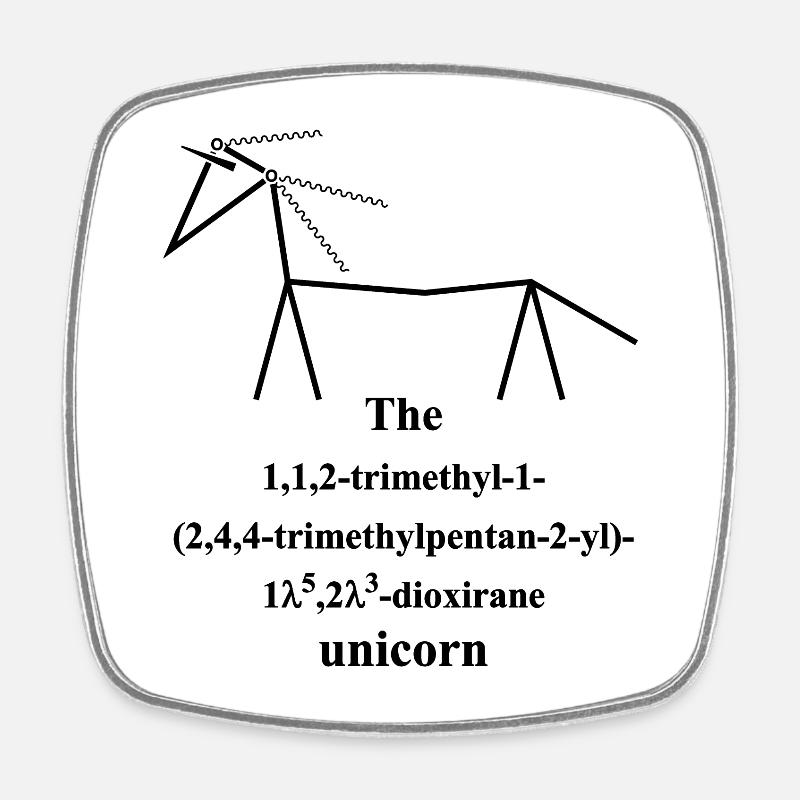 Licorne - Nerd Nomenclature IUPAC - Chimie - noir - Magnet carré - blanc