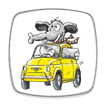 Elephant Voiture - Oldtimer - Magnet carré - blanc - Devant