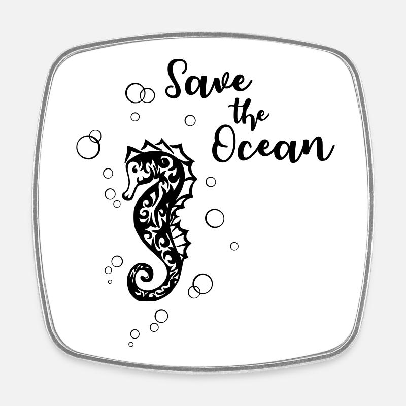 Save the Ocean - Seepferd - Viereckiger Kühlschrankmagnet - Weiß