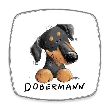 Funny Doberman I Dog cartoon - Square fridge magnet - white - Front