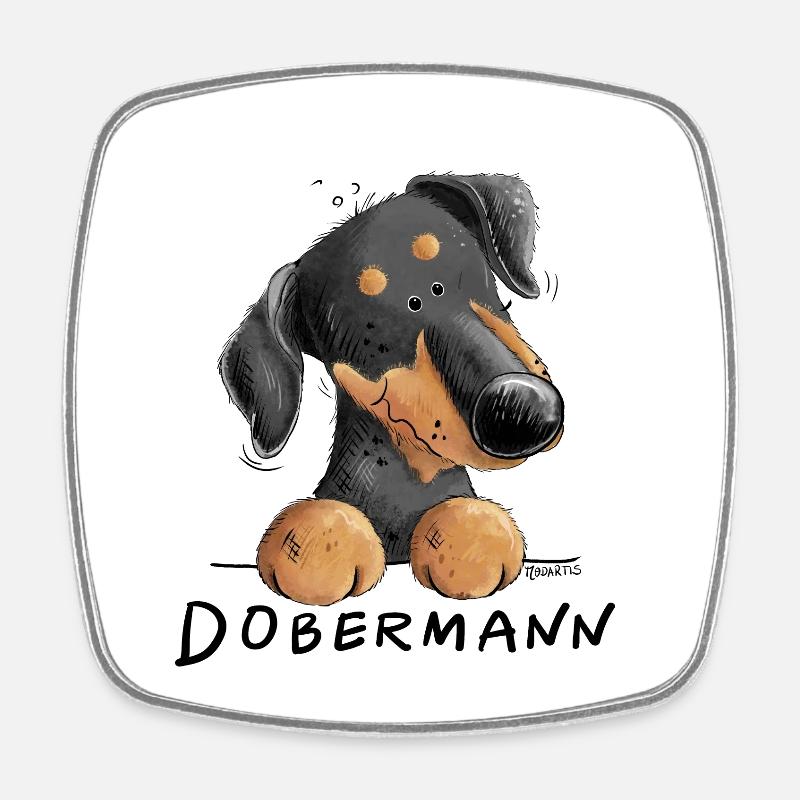 Lustiger Dobermann I Hund Comic - Viereckiger Kühlschrankmagnet - Weiß