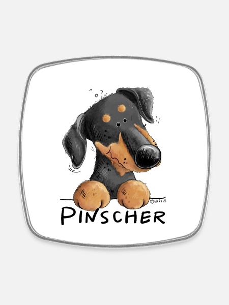 Lustiger Pinscher I Hund Comic - Viereckiger Kühlschrankmagnet - Weiß