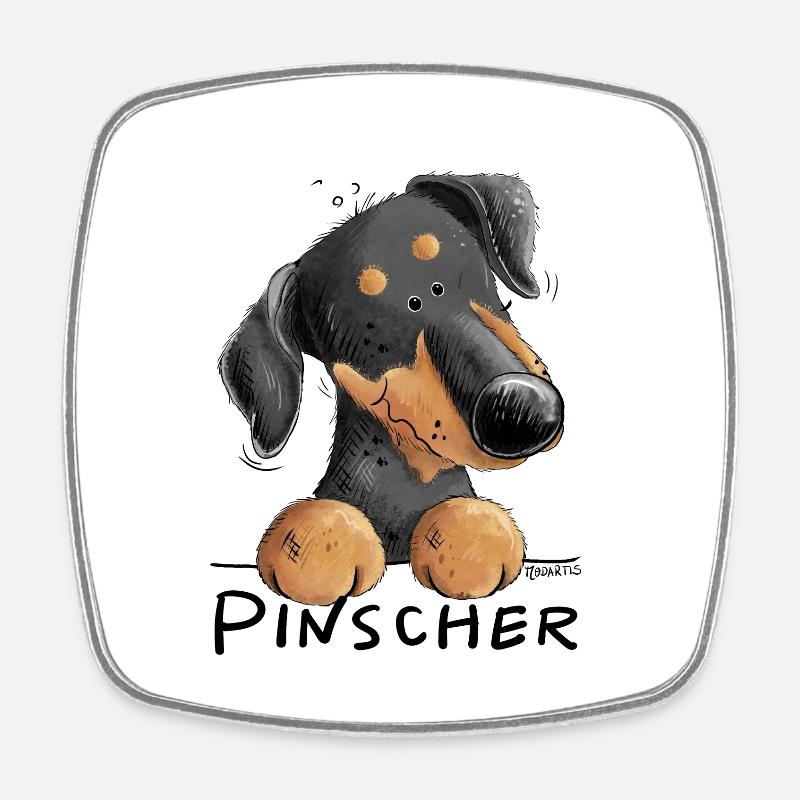 Lustiger Pinscher I Hund Comic - Viereckiger Kühlschrankmagnet - Weiß