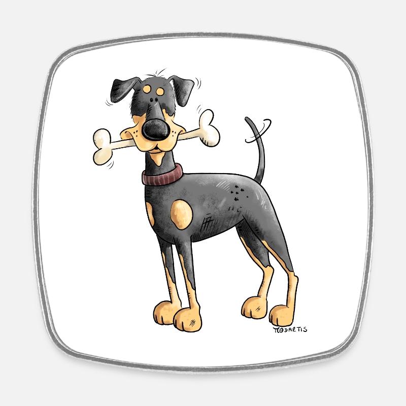Doberman ou Pinscher avec os - Magnet carré - blanc