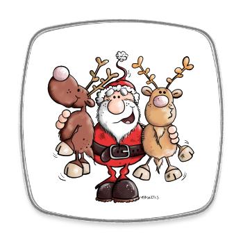 Weihnachtsmann umarmt Rentiere - Viereckiger Kühlschrankmagnet - Weiß - Vorne
