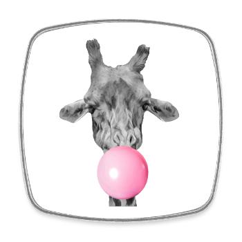 Giraffe With Pink Bubblegum - Funny Animal Face - Square fridge magnet - white - Front