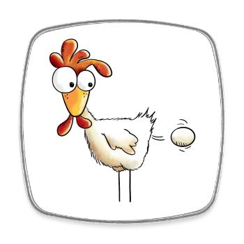 Plopp es ist raus das Ei - Huhn - Hahn - Gockel - Viereckiger Kühlschrankmagnet - Weiß - Vorne