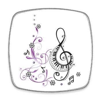 Clef with piano, flowers and music notes - Square fridge magnet - white - Front