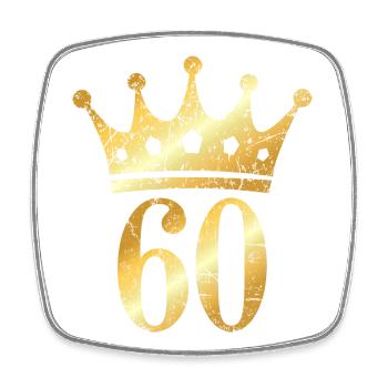 60. Geburtstag Geschenk mit Krone (Goldgelb) - Viereckiger Kühlschrankmagnet - Weiß - Vorne