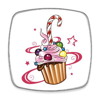 Muffin avec des étoiles et des bonbons. - Magnet carré - blanc - Devant