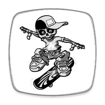squellette skateur - Magnet carré - blanc - Devant