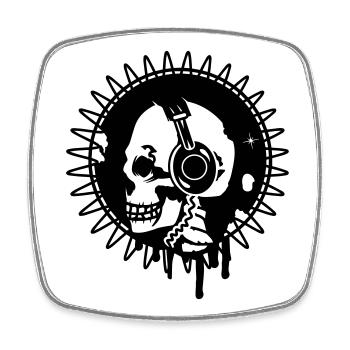 Totenkopf mit Kopfhörer im Profi - Viereckiger Kühlschrankmagnet - Weiß - Vorne