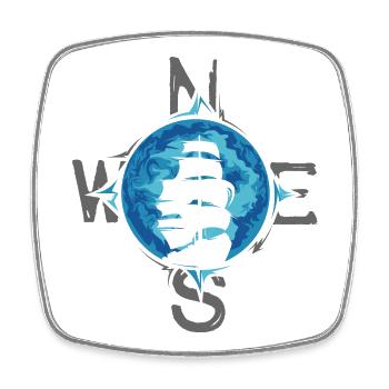 Segelschiff Kompass Illustration Meer Mond blau - Viereckiger Kühlschrankmagnet - Weiß - Vorne