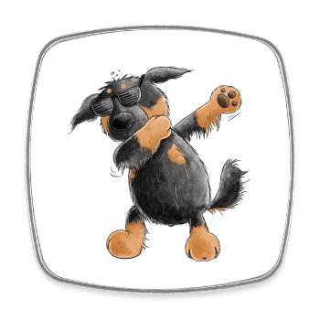 Hovawart Dab Dance Comic I Dabbender Hund - Magnet carré - blanc - Devant